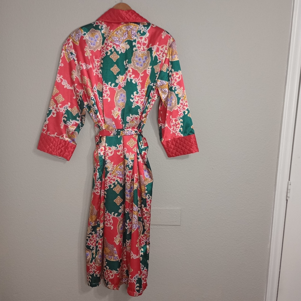 vintage Victoria's Secret gold label Satin Floral Loungewear Maxi Kimono Robe - Picture 3 of 10